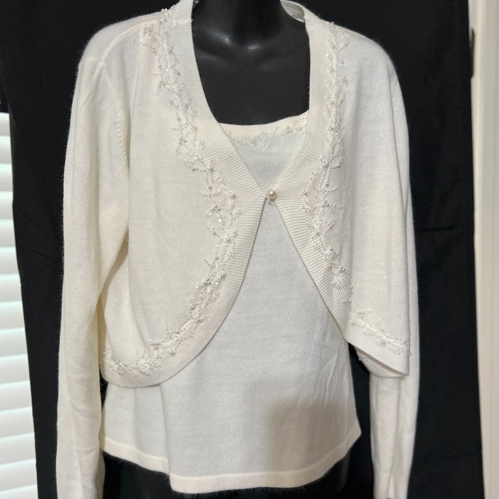 Beaded tank with over sweater in Cream Size Large